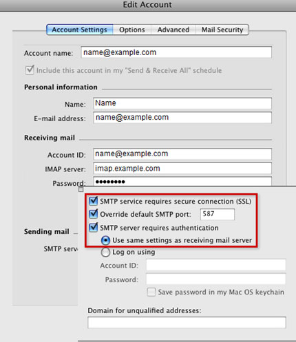 Setup ICA.NET email account on your Entourage Step 8
